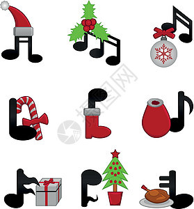 圣诞音乐绿色礼物笔记插图火鸡装饰品红色颂歌糖果黑色图片