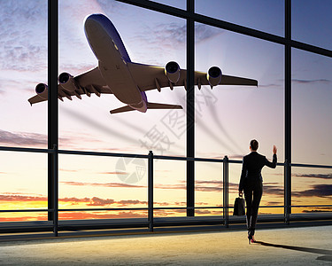 台湾机场机场女商务人士手提箱商业城市展示手提包空气案件冒险乘客旅行背景