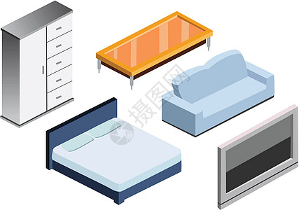 家具图标集电视插图衣柜双人床摆设长椅茶几桌子沙发客厅图片