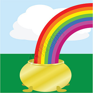 彩虹和田地上的金锅图片