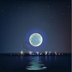 冷夜水满月蓝月图片