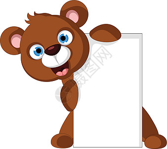 带有空白符号的可爱小棕熊卡通画微笑冒充吉祥物夹子哺乳动物爪子插图毛皮童年横幅图片