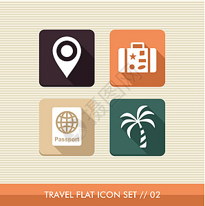 旅行平板图标成套系统正方形按钮棕榈闲暇界面假期全球海滩定位图片