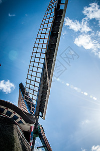 荷兰风车能源天空建筑瓷砖翅膀蓝色木头图片