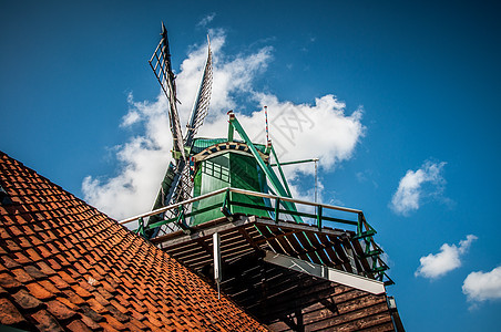 荷兰风车天空能源木头蓝色翅膀瓷砖建筑图片