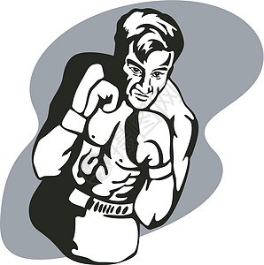 拳箱复演器拳击运动手套插图运动员艺术品黑与白图片