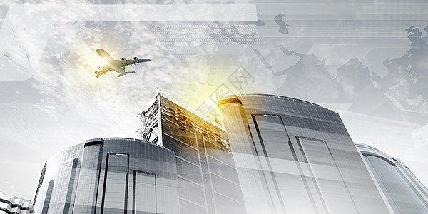 天空中的平地客机中心建筑学公司建筑运输办公室喷射高楼摩天大楼图片