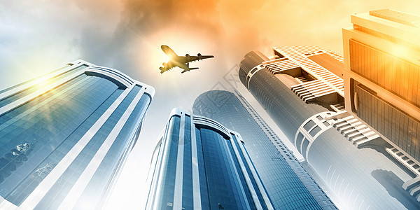 天空中的平地运输高楼公司玻璃金融城市街道办公室中心建筑学图片