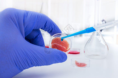 在实验室条件下培养的肉类瓶子研究员小说桌子试管液体塑料样本乳胶身体图片