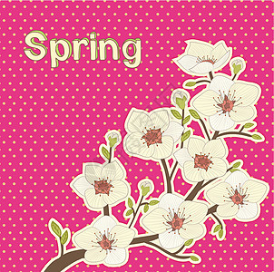 开花的树装饰纺织品天空插图绘画艺术樱花季节风格叶子图片