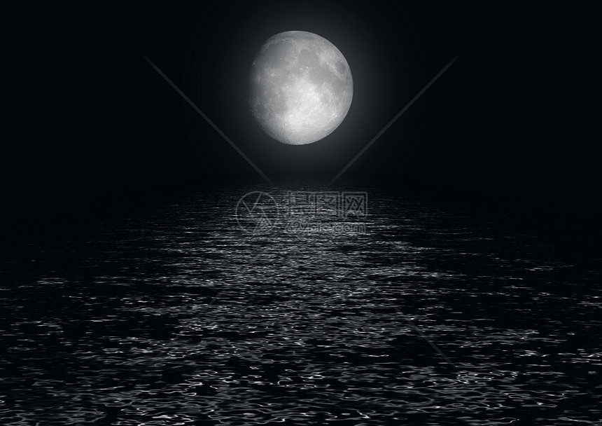 满月在水中反射图片