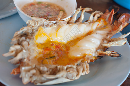 大型河虾烤食谱早餐食品食物盘子炙烤午餐背景图片