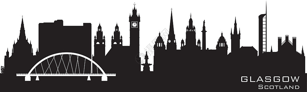 苏格兰格拉斯哥天际线城市环影房屋黑色市中心外表全景商业建筑天空插图联盟图片