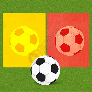 足球足球 在草背景上印有裁判卡黏土六边形运动游戏世界卡片橡皮泥白色玩具照片图片