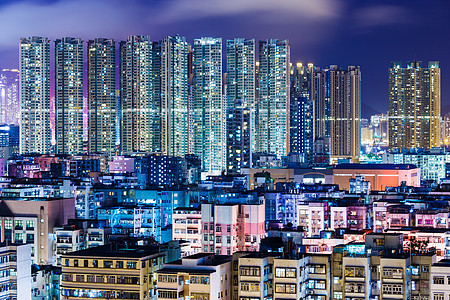夜间在香港的公寓楼大楼建筑住房天际住宅房屋图片