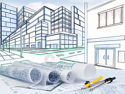 两点透视从两点的视角 画出门外建筑的平面图工作建筑业业务教育棕榈建造绘画文书财产插图背景