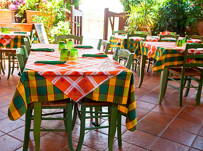 花园餐厅间接内地午餐咖啡店家具露台树叶餐厅绿色椅子食堂用餐背景