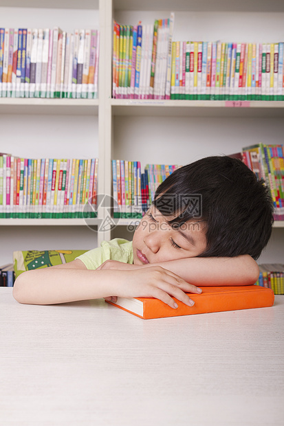 男孩沉睡在书上课堂乐趣衬衫男孩们图书馆创造力游戏室书店睡眠想像力图片