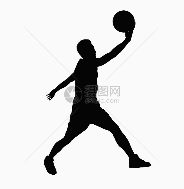 篮球运动员与球跳跃的轮廓身体休闲练习活动享受影棚俏皮护理年轻人摄影图片