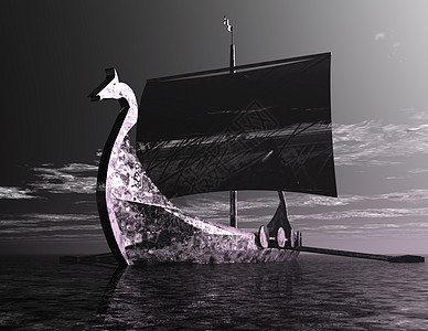 维京船海洋渲染天空风帆阳光海盗船太阳插图航行海盗图片