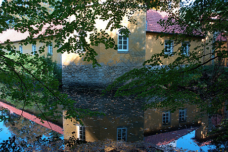 霍特斯图肯布洛克城堡心电图观光旅游池塘反射动态图片