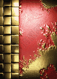 红色背景上的金色框架插图抛光金子装饰装饰品反射金属黄色艺术图片