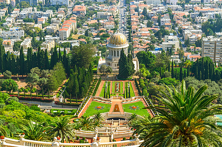 海法以色利的巴哈伊花园一幅美丽的图片场地宗教港口游客寺庙全景总部上帝花园城市图片