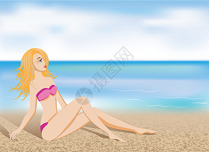 女孩在海滩上的女孩前辈白痴佛陀图片