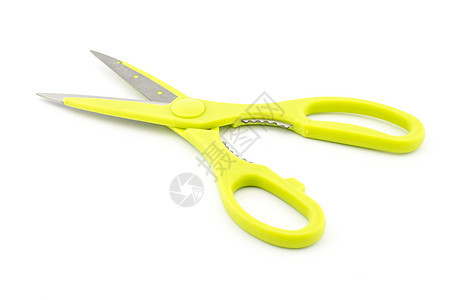 白色背景上隔离的绿色剪刀剪子家庭金属工具头发夹子裁缝园艺塑料工作图片