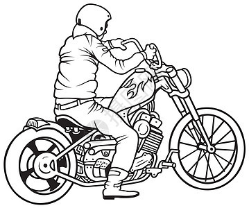 摩托车和司机黑与白赛车图纸运动运输速度插图手绘草图剪贴背景图片