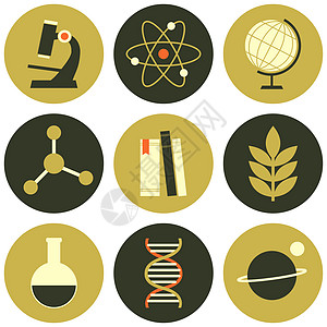 科学图标收藏植物学校生物学实验室物品烧瓶原子行星化学插图图片