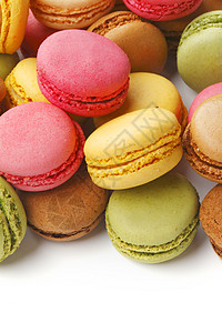 色彩多彩的马卡龙甜点蛋糕饼干糕点白色粉色美食食物糖果奶油背景图片