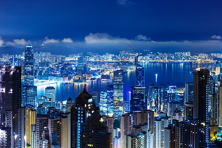 夜里香港市风景天空地标城市建筑办公楼摩天大楼天际商业港口企业图片