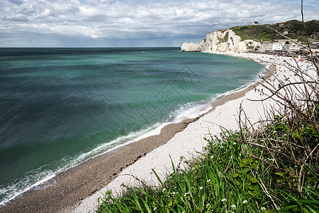 法国北部上诺曼底海岸的 塔塔特土地英语渠道长廊海岸悬崖地质学海浪宽慰海滩图片