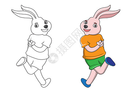 卡通兔子和条纹 白色背景的图片