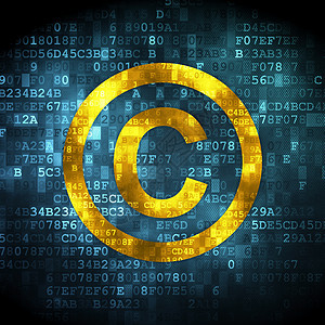 数字背景上的法律概念版权屏幕黄色蓝色像素化执照保险展示商标电脑执法图片
