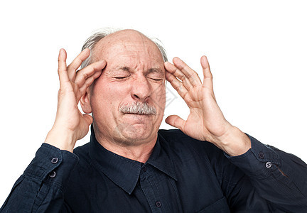患有头痛的老人伤害医疗痛苦疾病挫折担忧疼痛情绪化白色男人图片