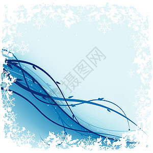 冬花卷曲艺术品装饰雪花花朵叶子框架植物学风格蓝色图片