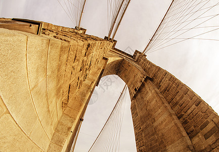 纽约布鲁克林大桥高梁的鱼眼透镜照片吸引力假期观光天际旅行人行道框架地标全景电缆图片
