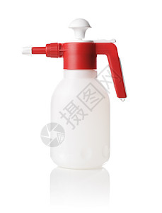 喷雾瓶白色塑料压力设备反射红色瓶子抽水喷雾罐动作图片