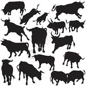 Bull 轮月光收藏手绘动物哺乳动物曲线家畜绘画农场黑色剪影插图图片