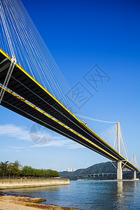 香港的廷九桥吊桥通道海岸天际运输蓝天海洋地标爬坡街道天空图片