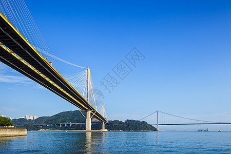 香港的丁九和清马桥吊桥蓝天天空海岸海洋爬坡街道天际运输通道地标图片