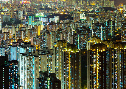 香港市晚上天际鸟瞰图居所公寓市中心建筑住宅景观民众城市图片