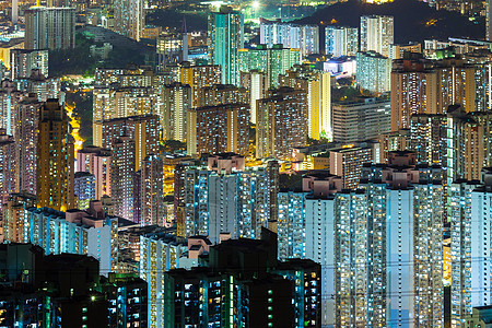 晚上在香港市风景住宅鸟瞰图公寓民众居所房屋景观公寓楼天际城市图片