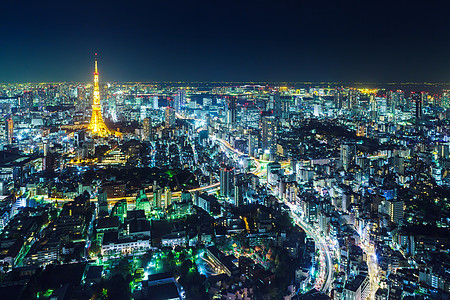 东京夜景晚上东京市风景鸟瞰图大楼都市景观市中心办公建筑物高楼建筑学港区背景