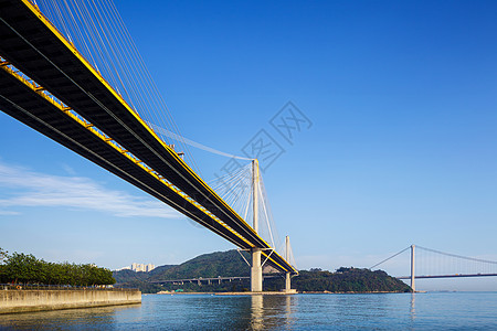 香港的丁九和清马桥吊桥海洋通道地标天际运输蓝天街道爬坡天空海岸图片