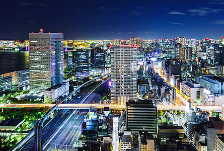 东京夜景晚上东京市风景大楼地标夜景公司火车建筑办公室鸟瞰图商业城市背景