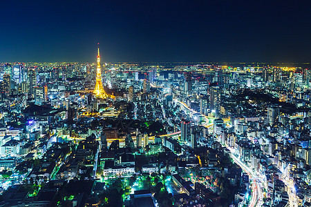 晚上东京天际地标城市建筑鸟瞰图景观夜景图片