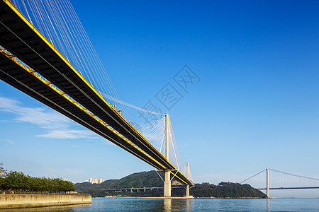 香港的丁九和清马桥吊桥海洋地标街道通道蓝色天际运输蓝天爬坡天空图片